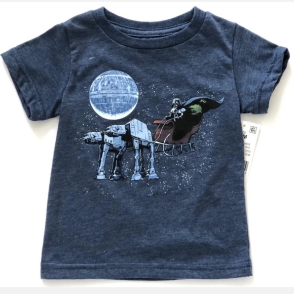 NWT Star Wars Christmas Darth Vader Baby Boy T-Shirt 12M Heathered Navy Blue New - Picture 1 of 4
